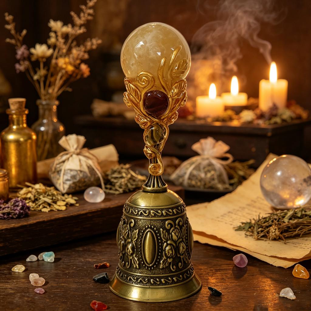 Natural Crystal Star Moon Love Tourmaline Crystal Magic Bell DIY Creative Halloween Witch Magic Props