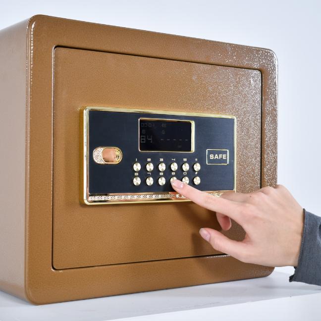 Pancerny domowy sejf z zamkiem elektronicznym i kluczem 30x36x30 cm brązowy