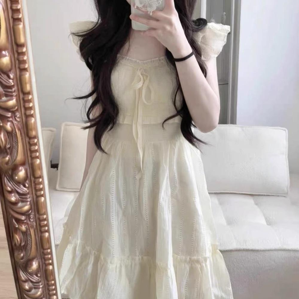 

Платье-майка с пышными рукавами для перерыва на чай - Женское летнее милое мини, стройнящее талию Extra Large