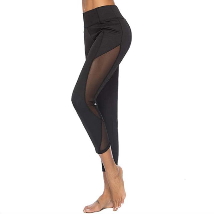 Damen Yoga Leggings Damen Leggings Schwarz Mesh Patchwork Fitness Schweißhose Slim Kleidung Atmungsaktive Hose