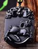 Naturalny Czarny Obsydian Rzeźbiony Chiński Starożytny Dwanaście Zwierząt Zodiaku Szczęśliwy Amulet Wisiorek Koraliki Naszyjnik Modny Prezent Biżuteria