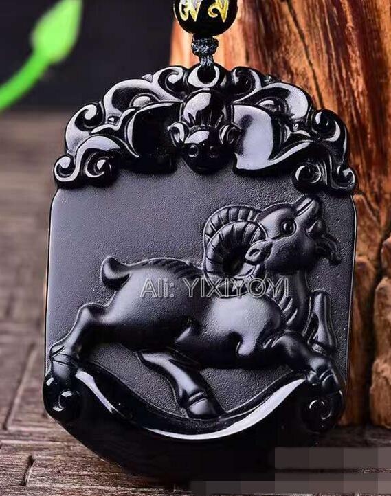 Naturalny Czarny Obsydian Rzeźbiony Chiński Starożytny Dwanaście Zwierząt Zodiaku Szczęśliwy Amulet Wisiorek Koraliki Naszyjnik Modny Prezent Biżuteria