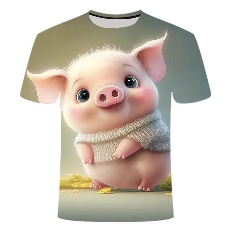 Casual Cute Pig Print Children's Casual Short Sleeves Fashionable Comfortable T-Shirts Kids Unisex