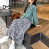 Women Midi Skirt Plaid Print Stitching Design A-Line Skirt Elastic High Waist Retro Style Swing Skirt Daily Wear