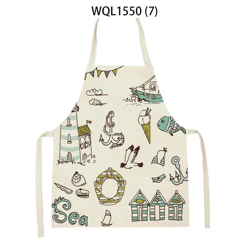 Lovely Seagull Lighthouse Patttern Sailboat Aprons Adult Kids Kitchen Aprons for Home Cooking Baking Cleaning Tool Adult Bibs