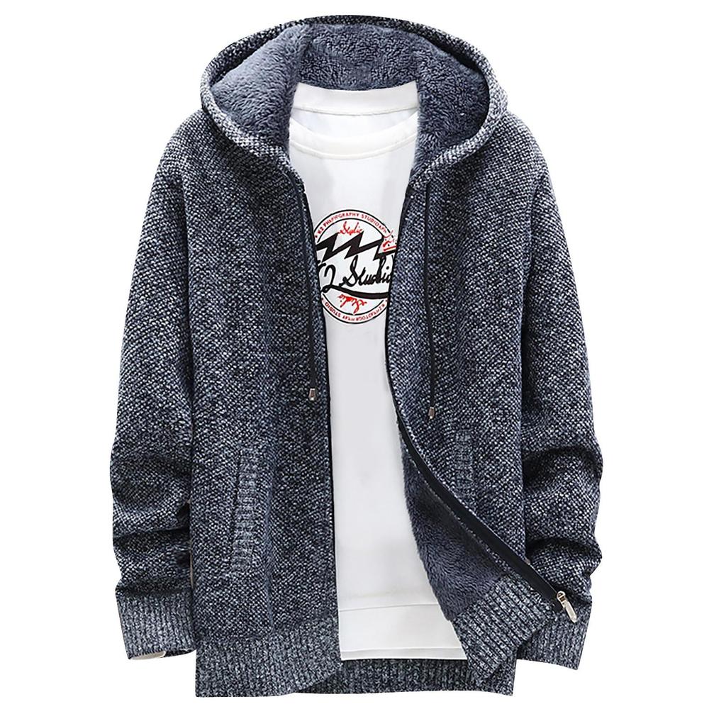 Men's Fall And Winter Casual Sweater Jacket Warm Knit Sweater Hooded Hoodie