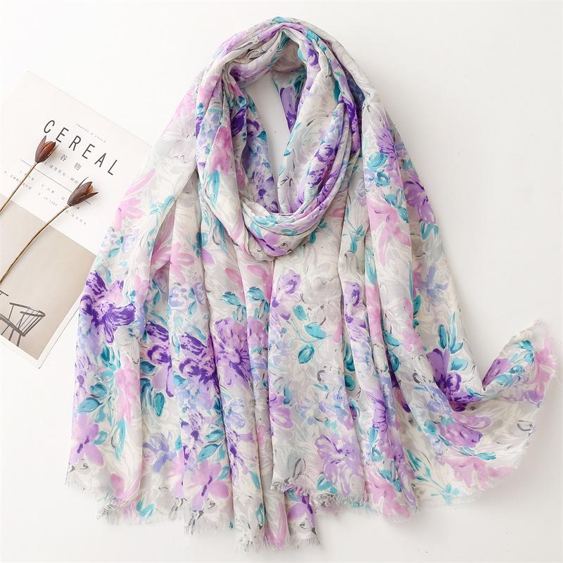 Women Fashion Bohemian Floral Patchwork Tassel Viscose Shawl Scarf Lady Print Soft Wrap Neck Snood Bufanda Muslim Hijab 180*90cm