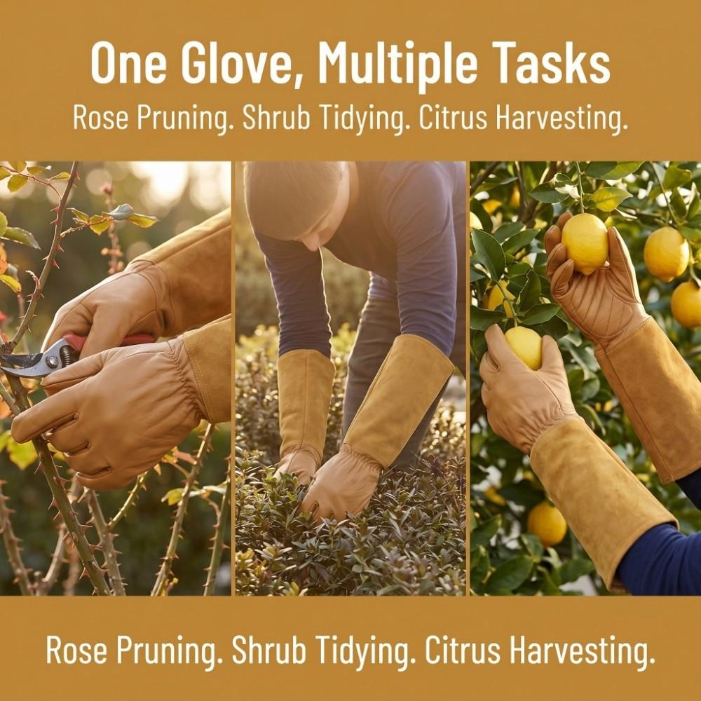 1 Pair Puncture Proof Rose Pruning Gloves Leather Long Gauntlets Leather Work Gloves  Yard Work