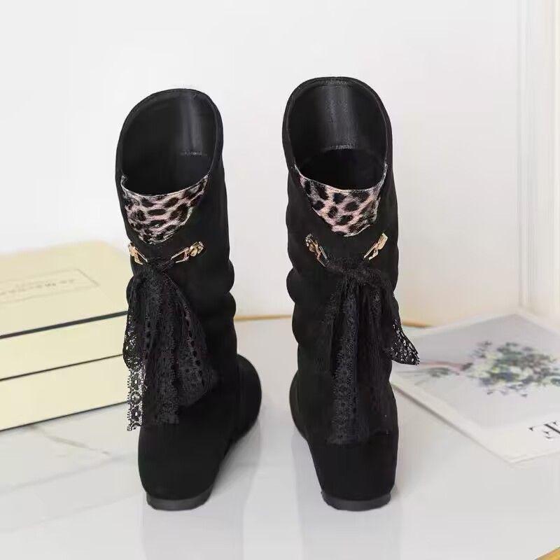 Large size flat black medium boots women's autumn and winter 2025 new women's shoes Korean versatile European and American fashion short boots women