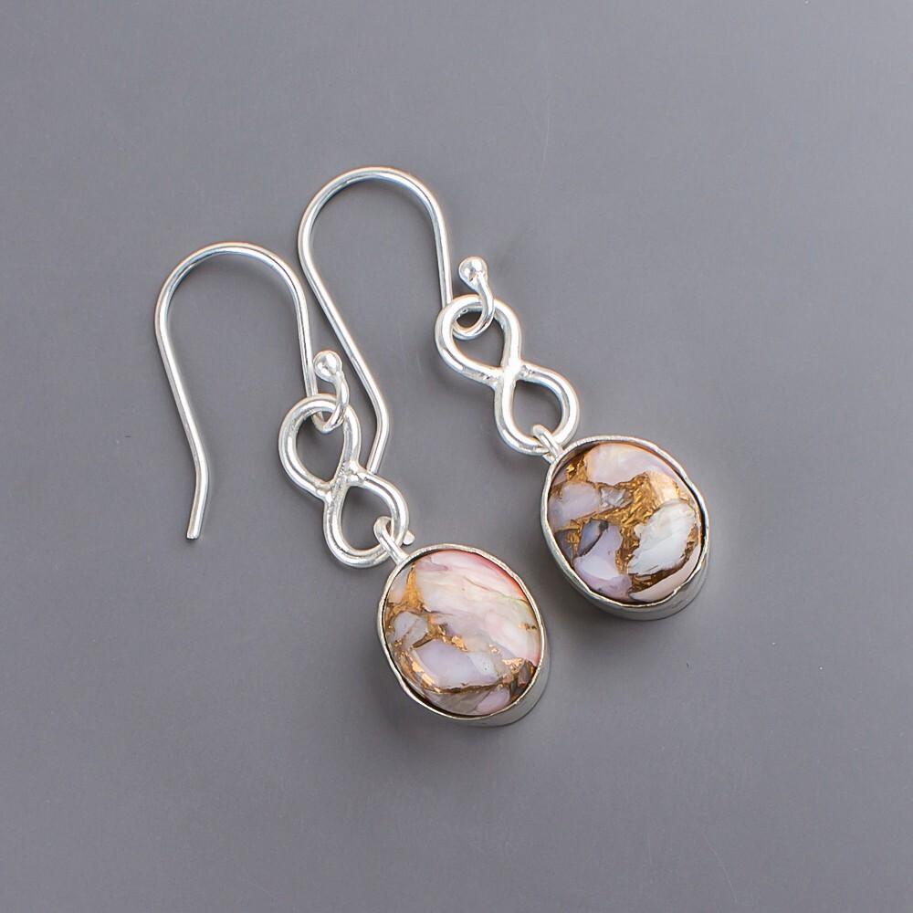 Natürlicher Rosa Kupfer Edelstein 925 Sterling Silber Schmuck Opal Ohrringe 1.60" EE-12-37