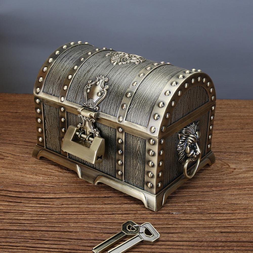Piraten-Schmuckkästchen, groß, Vintage, chinesische Hochzeitsfeier, Perlenschatzkiste, Legierung, handgefertigte Schmuckaufbewahrungsbox mit Schloss