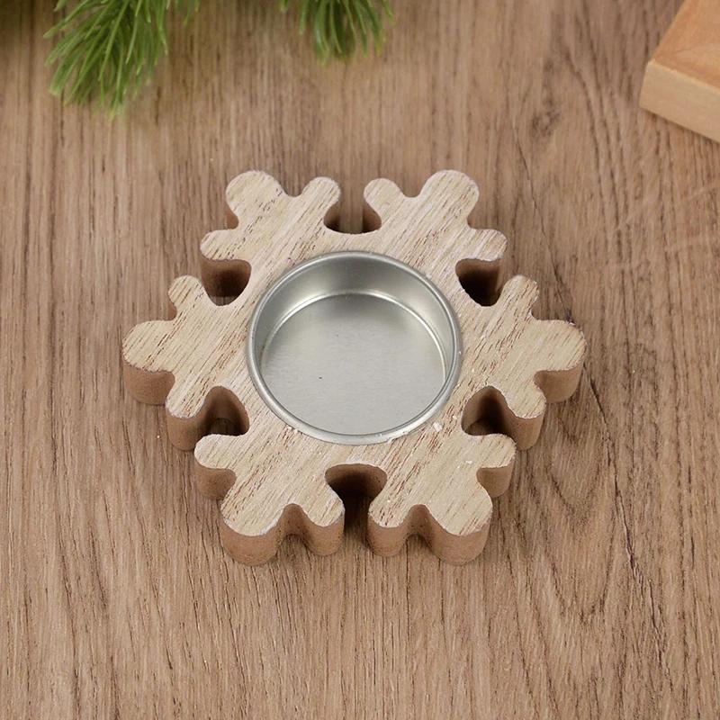 Christmas Wooden Candle Holder Snowflake Xmas Tree Candlestick 2025 Christmas Home Table Decorations Ornament New Year Gift