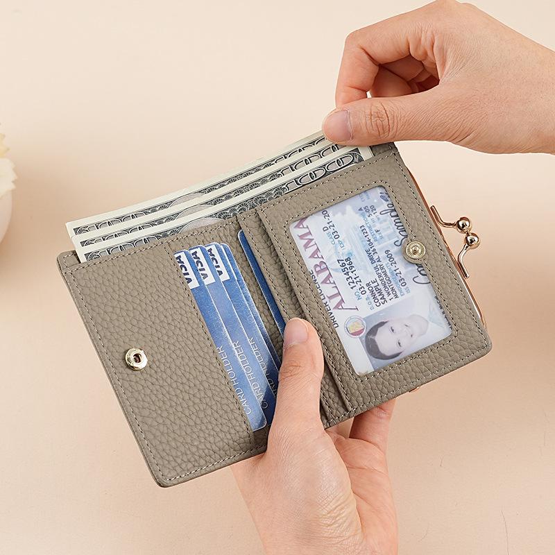 Damen-Münzbörse aus Leder im japanischen Stil mit RFID-Schutz und Legierungsklammer