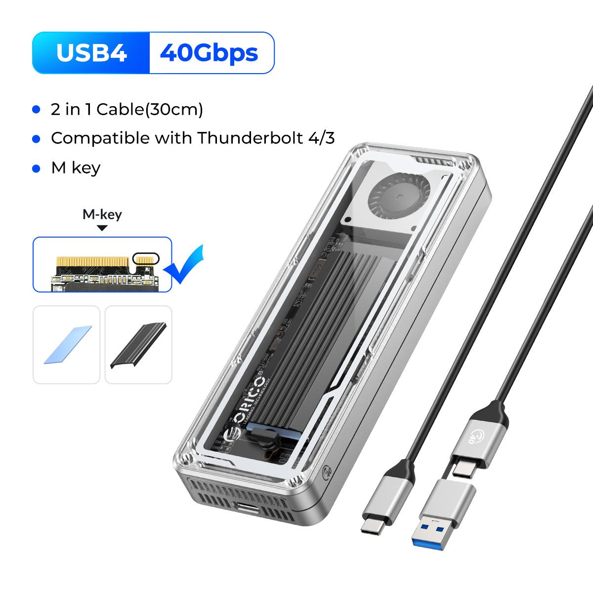 

ORICO 40 Гбит/с USB4 M.2 корпус для SSD 8 ТБ с вентилятором охлаждения PCIe4.0 NVME корпус алюминиевый совместимый с Thunderbolt 3/4 для Mac