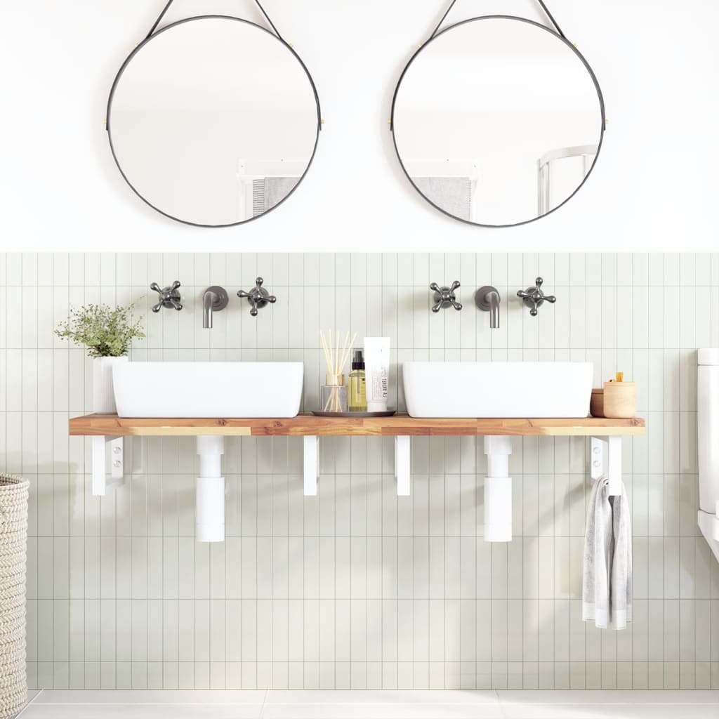 Wall Shelf Under Sink, Steel and Solid Acacia Wood