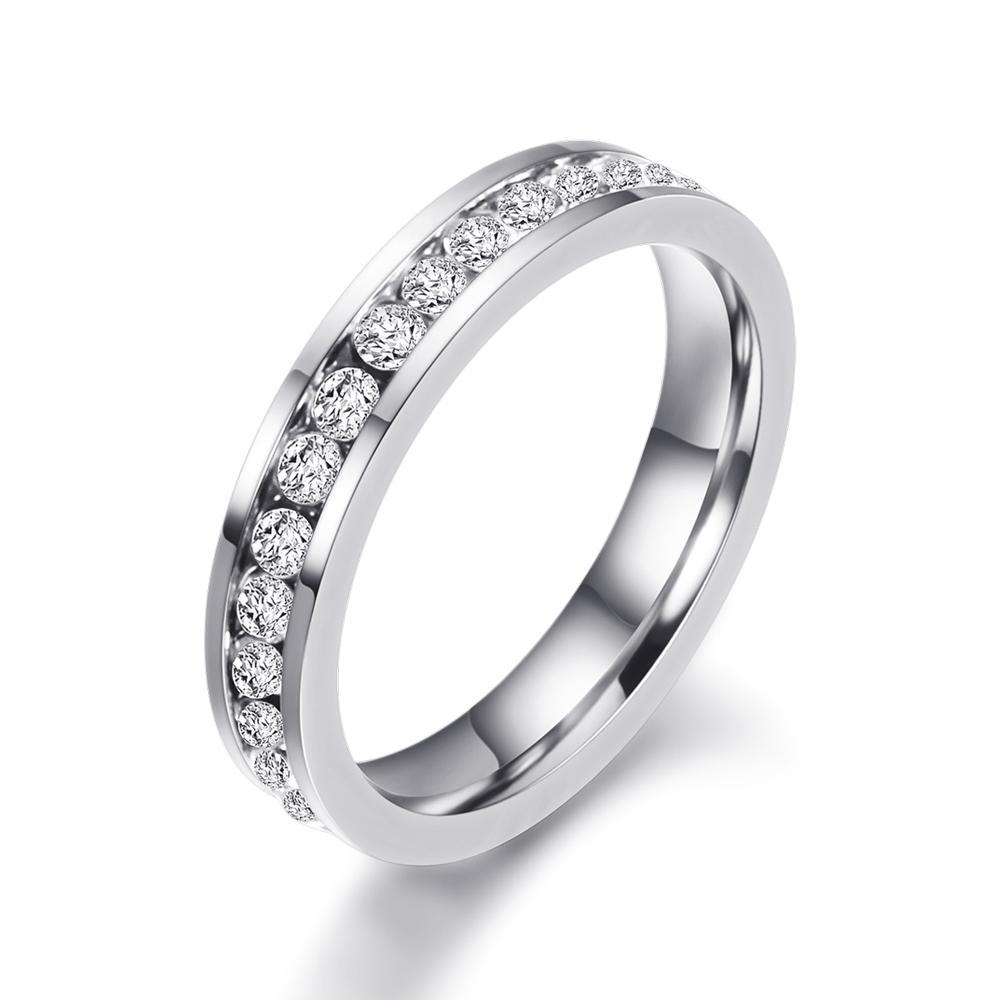 Wholesale of Versatile and Personalized 4MM Single-row Diamond-encrusted Couple Rings, Stainless Steel Rings and Accessories