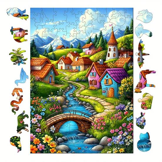 1 Set Puzzle din Lemn de Crăciun Vacanță de Iarnă Moș Crăciun Reni Sanie Puzzle Jucărie Educativă Decor pentru Casă