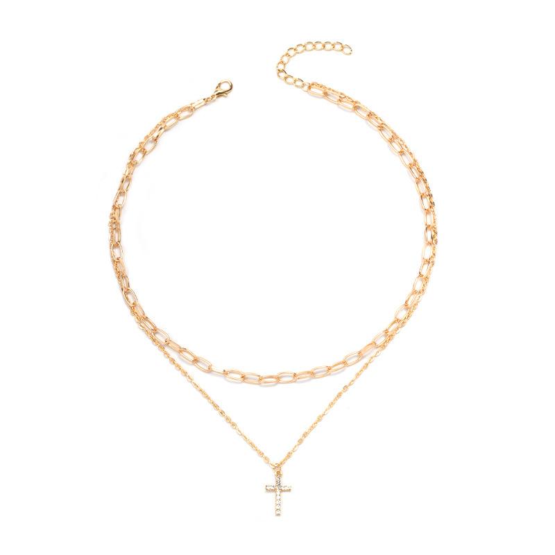 Cross sweater neck chain European and American jewelry women's autumn and winter full of diamonds fashionable personality simple stacking necklace