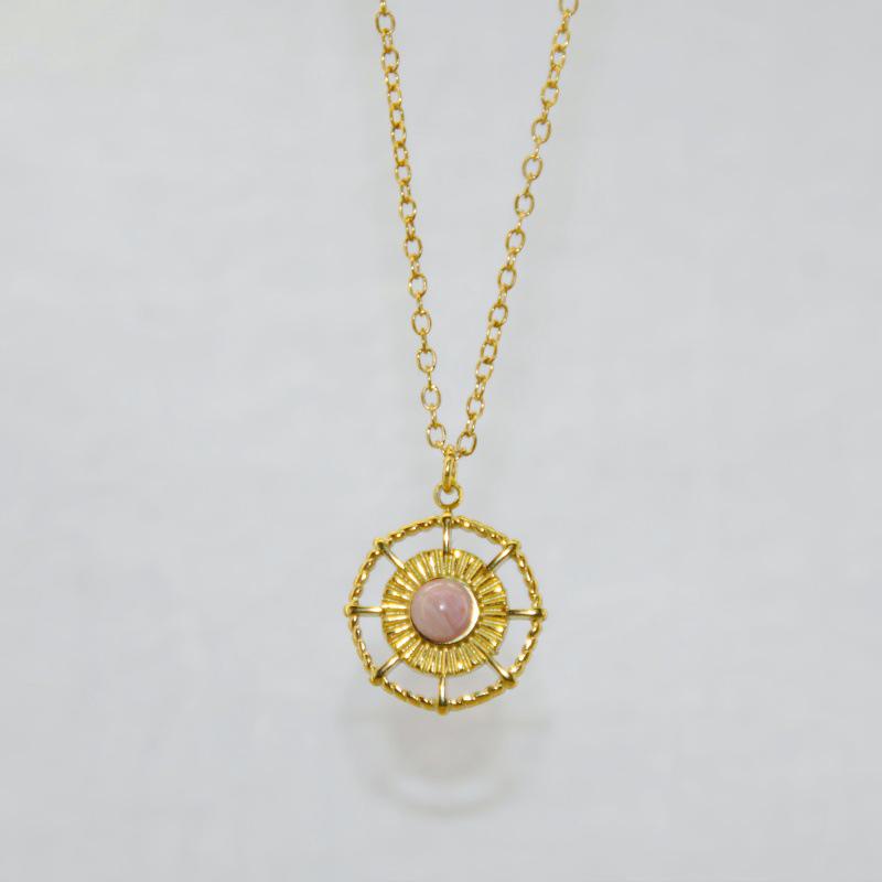 Geometric Eyes Peach Heart Pendant Necklace - Titanium & Stainless Steel