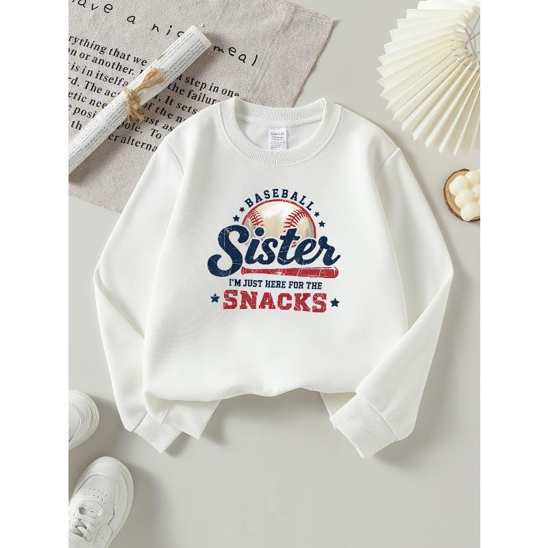 European sizes Girls' Long-Sleeve Round Neck Sweatshirt With Printed Design, Casual And Versatile For Everyday Wear, Commuting, Vacation, And Sports.