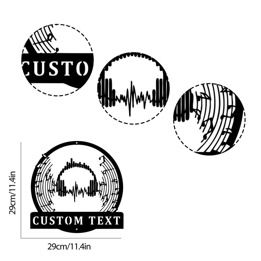 Retro Music Headphone Metal Wall Art, Personalized Name Sign for Home Decor, Vintage Metal Tin Sign