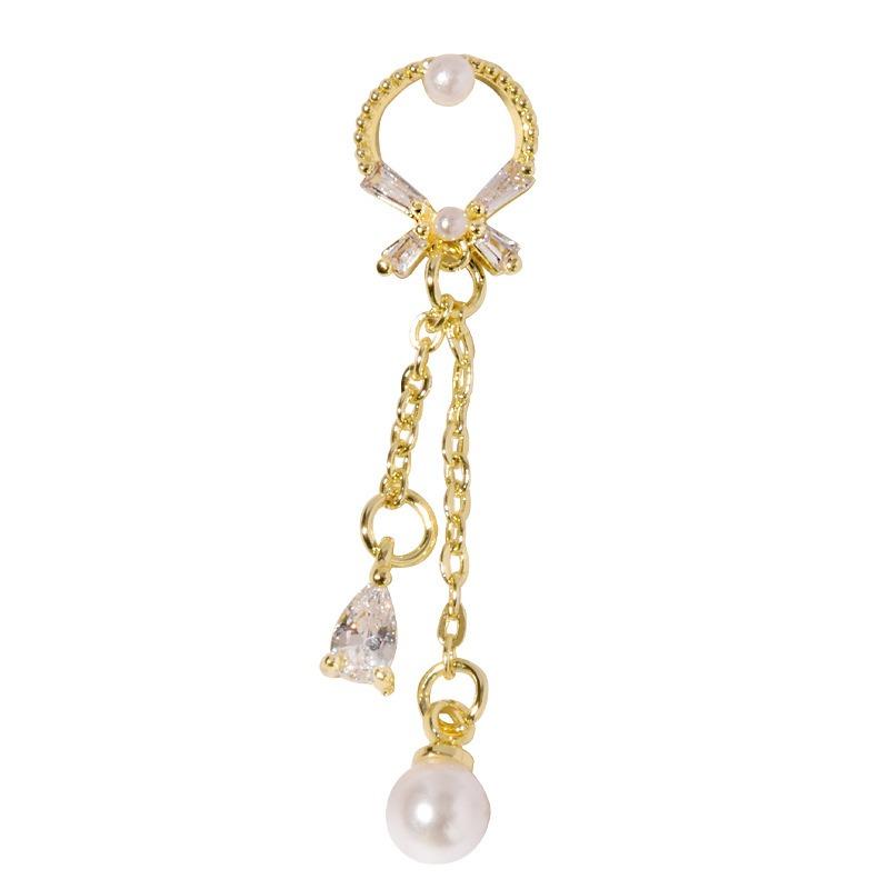 Nail Art Zircon Plated Real Gold Chain Jewelry Pearl Pendant Gold Bow Zircon Chain