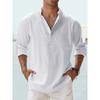Men's Linen Stand Collar Long Sleeve T-shirt Loose Sweatshirt Solid Color Long Sleeve Cotton Linen Shirt Men