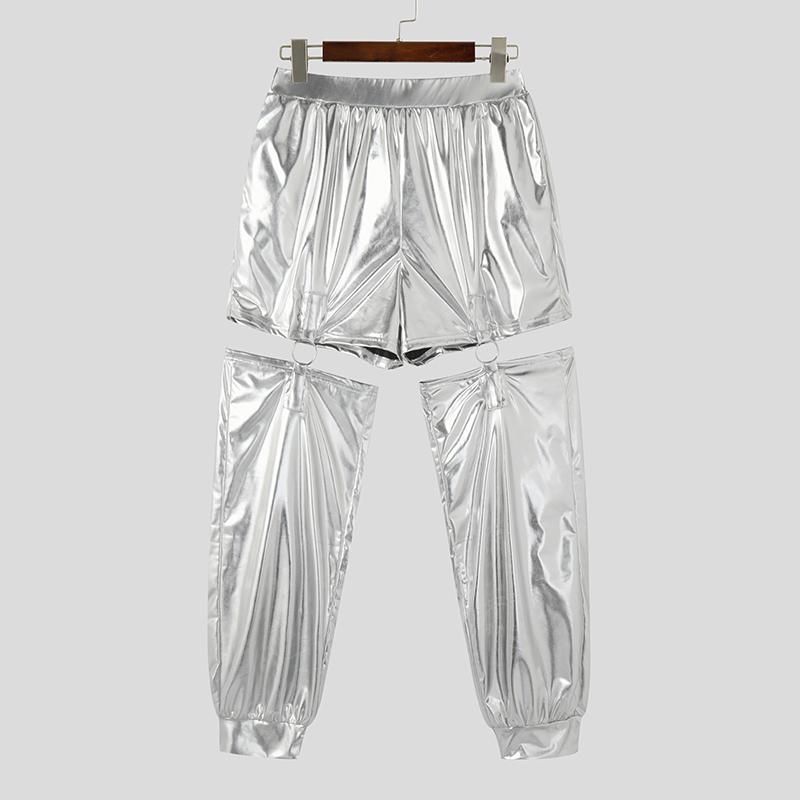 INCERUN Men Elastic Waist Adjustable Cutout Glitter Long Pants Cargo Trousers
