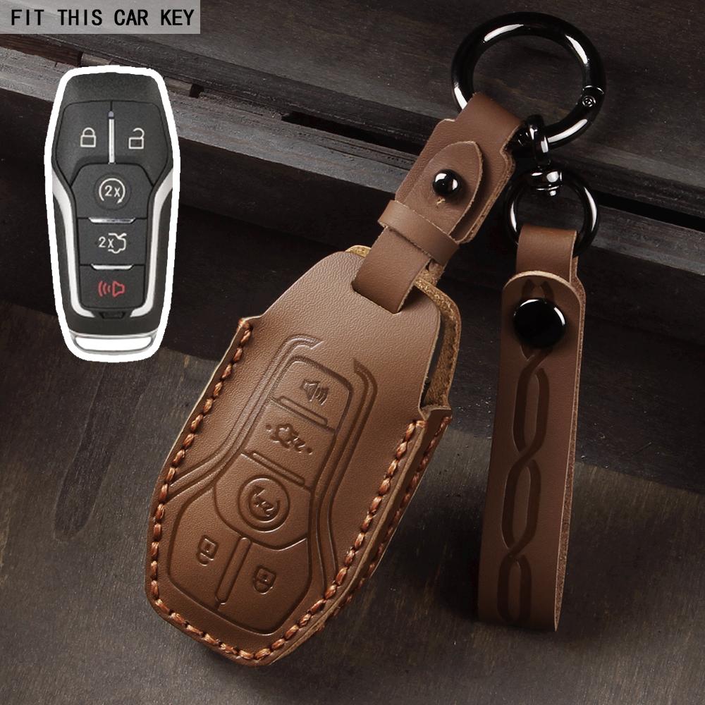 4 5 Buttons Leather Car Key Fob Case Cover Holder for Ford Fusion Explorer Mustang Edge F-150 Mondeo for Lincoln MKZ MKC MKX