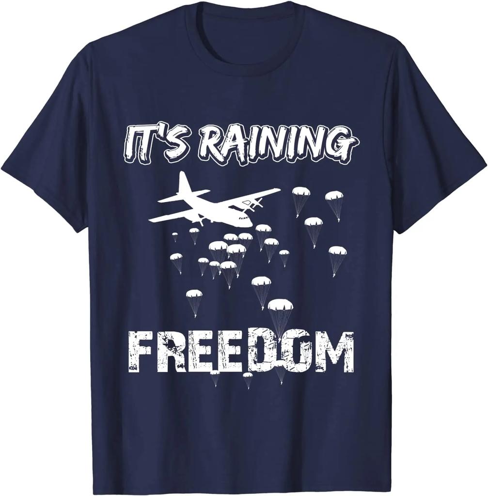 Paratrooper Its Raining Freedom Unisexs TShirts Short Sleeve Casual  Cotton ONeck Shirts