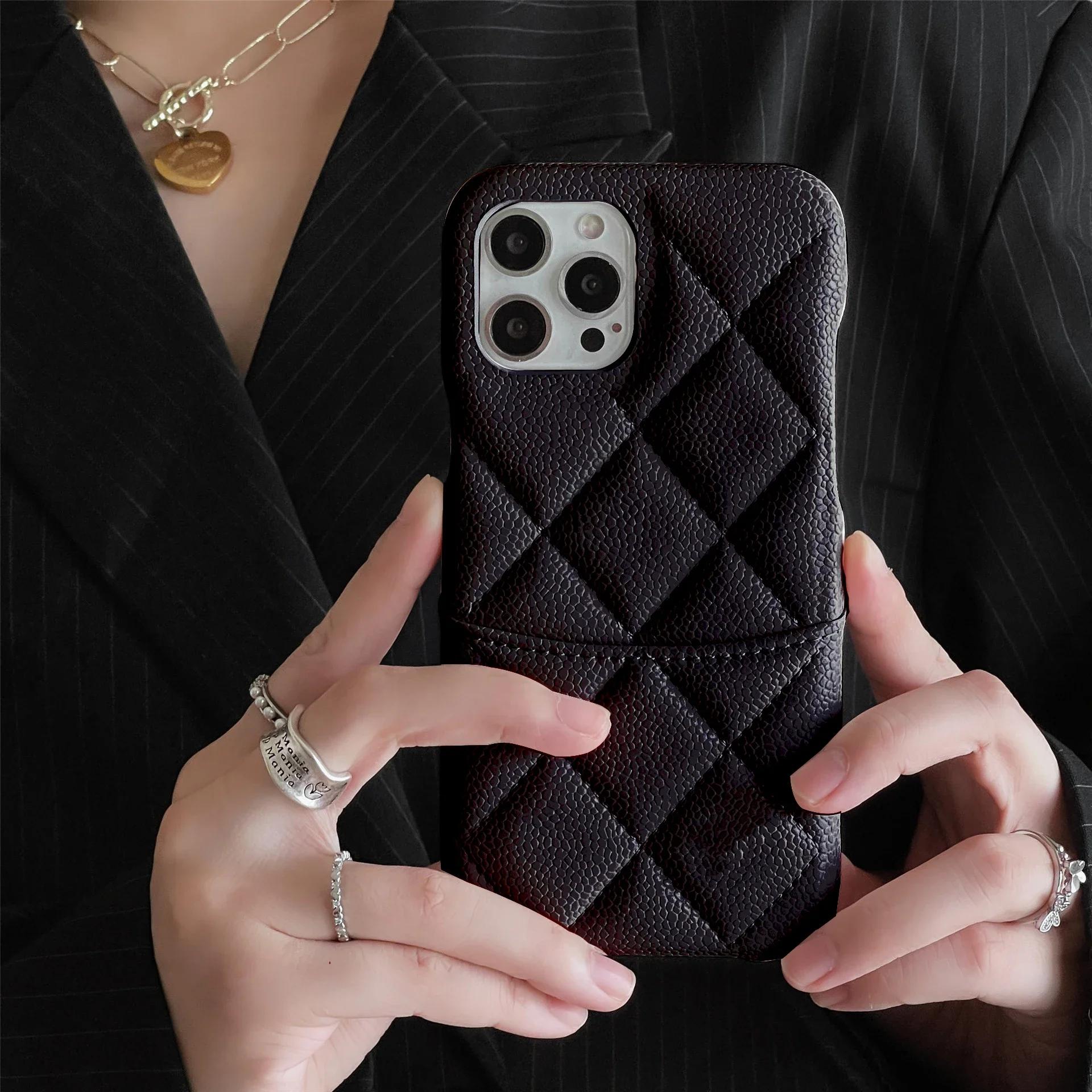 

Роскошный чехол из искусственной кожи с решетчатым узором для iPhone 15 14 13 12 Pro Max Plus, держатель для кредитных карт, кошелек, чехол для телефона iPhone 15 Pro Max