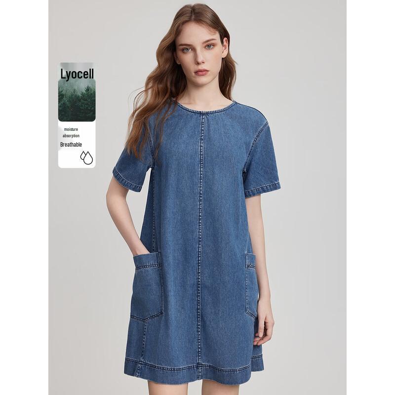 ELLE Women s Lyocell Denim A-Line Dress S