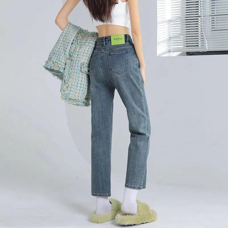 High Waist Women's Straight Jeans: Slim Fit Cigarette Style for Spring & Autumn 2025