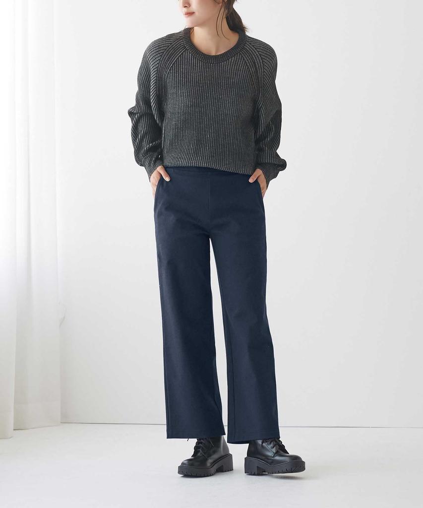 Tuche Fleece Elastic Belt Front TZY93K Wide-leg Pants, Wool-Like Lining, Waist, Loops, Stretch, Pockets, Full-Length,