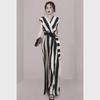 Sleeveless V-Neck Striped Jumpsuit with Waist Belt