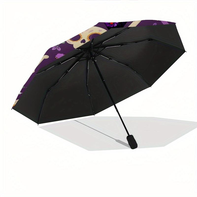1pc Skulls,Guitars Automatic Folding Umbrella: Compact 8 Bone Design Cartoon Outdoor Travel Companion, Business Umbrella, Christmas Valentin