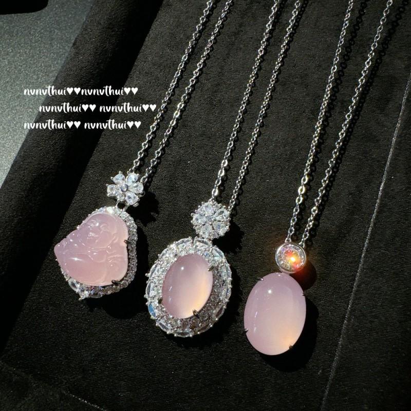 Pink Chalcedony Buddha Pendant Necklace With Sunflower Zircon Charm Vintage Floral O-Chain Women