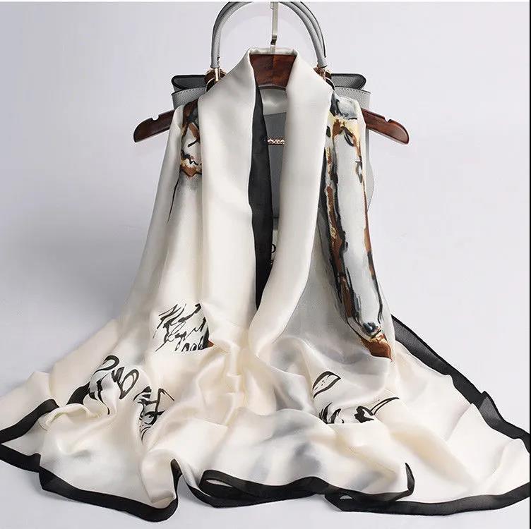 

Шарф-шаль, длинный модный универсальный женский шелковый шарф из искусственной шелковой ткани 180x90cm