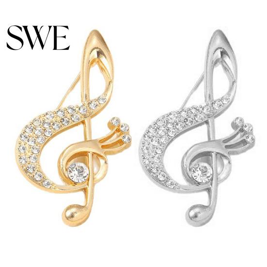 Sweater Pin Women Brooch Sparkling Rhinestone Inlaid Musical Note Shape Anti-Exposure Buckle Suits Shirts Sweaters Bags Outfit Accessory