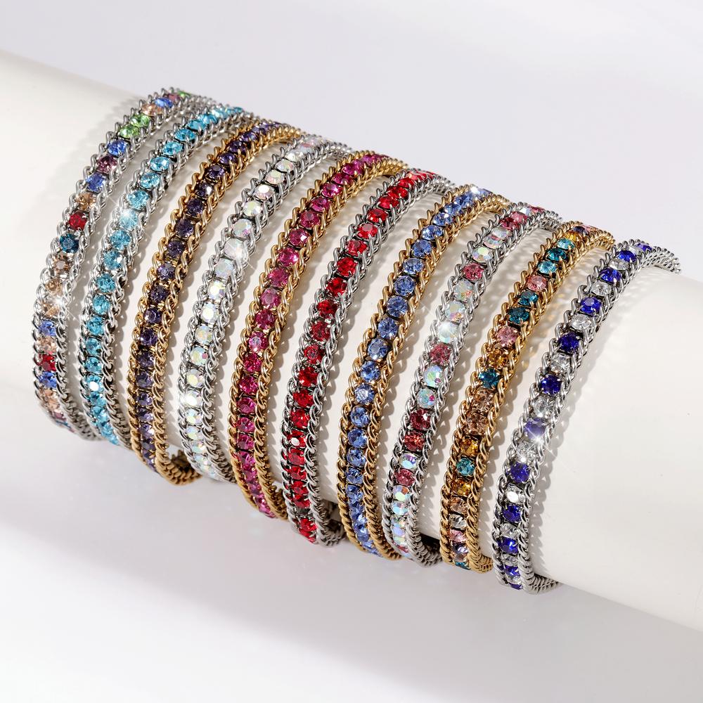Stainless Steel Gold Rainbow Tennis Bracelet Adjustable Multiple Color Diamond Rhinestone Tennis Chain Bracelet