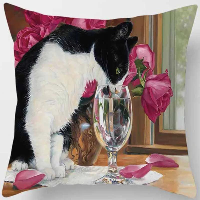 45x45cm Cute Cat Print Square Pillowcase Living Room Sofa Car Office Cushion Cover Bedroom  Home Decoration