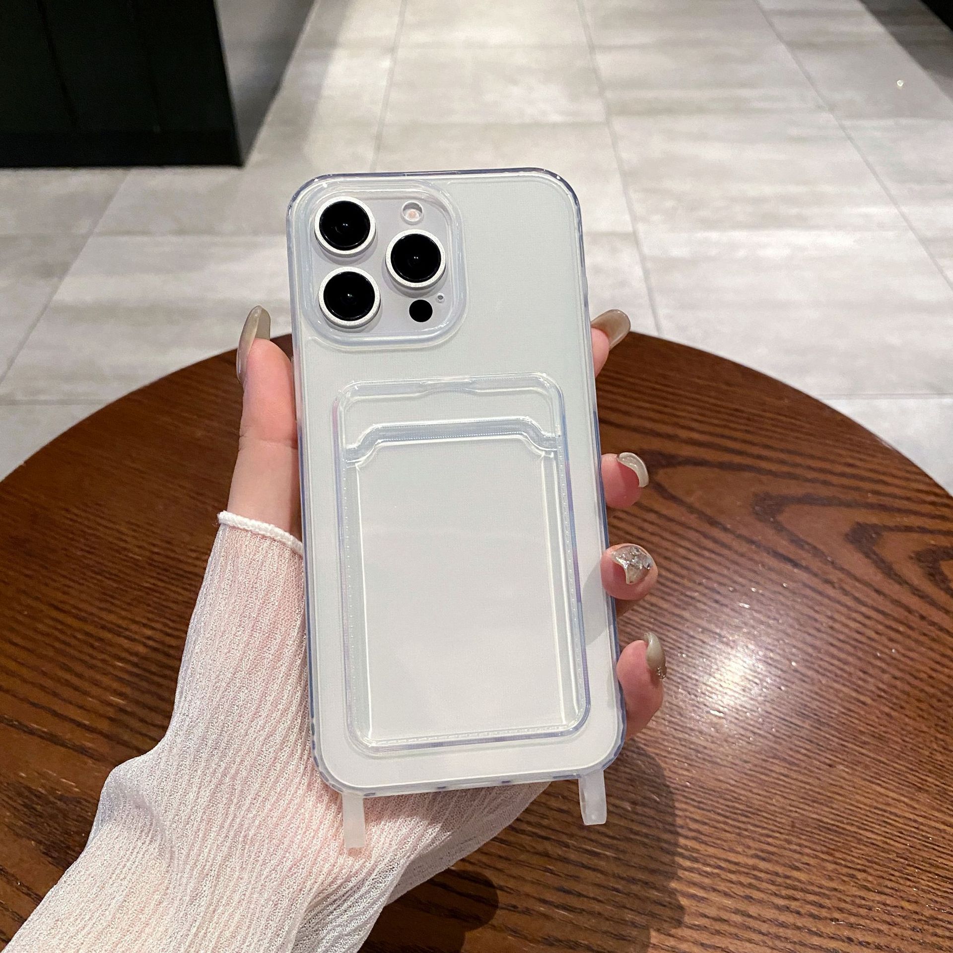 

New Card Bag Suitable for Apple 16 Card Phone Case Lanyard Material Transparent IPhone 15 Soft Shell Protective Case iphone12PROMAX