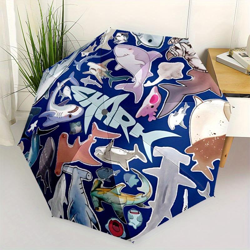 1pc Shark Ocean Automatic Folding Umbrella, 8-Rib Sturdy Canopy, Portable Travel Umbrella for Outdoor Use