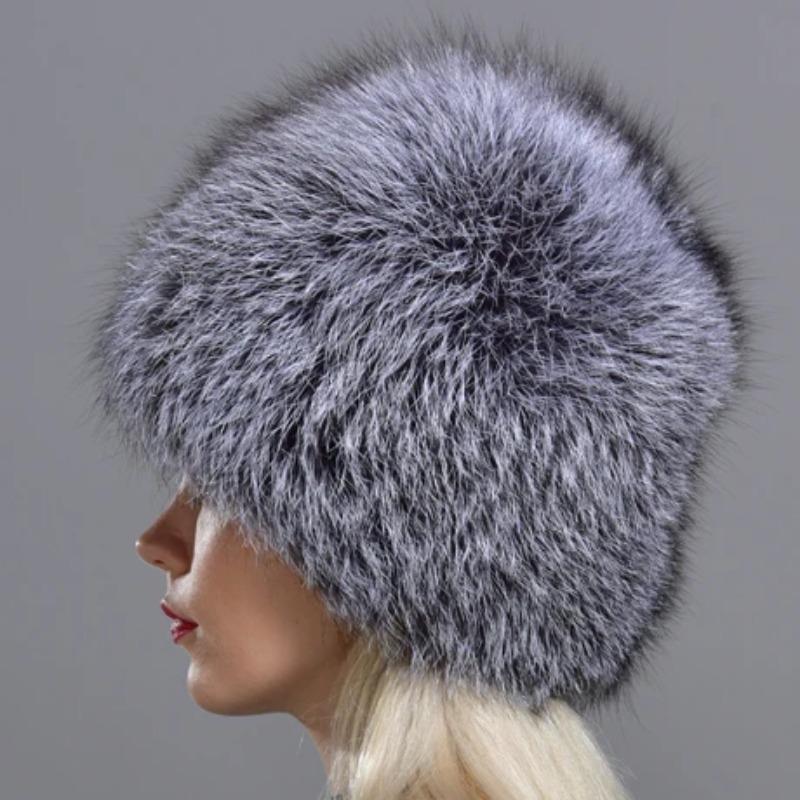 Real Fox Fur Hats Russian Women Knittd Cap Brand High Quality Hand Sewing Winter Beanies Natural Fur Snow Hat