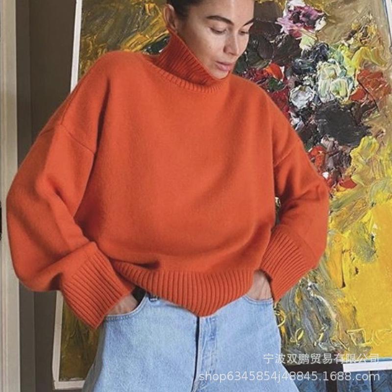 2026 autumn and winter hot sale turtleneck loose knitted top sweater women's clothing European and American spot, multi-color 066