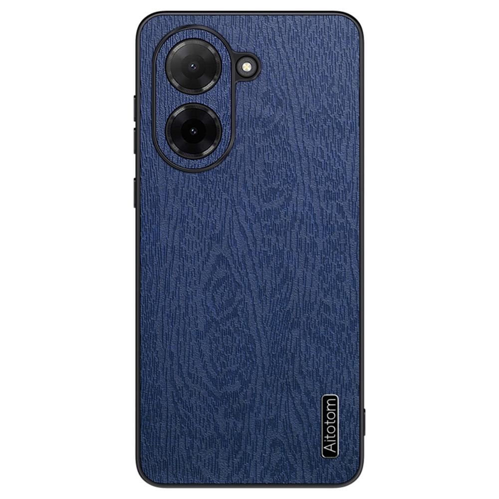 

For Xiaomi Redmi A5 4G (171.7mm)/Poco C71 4G Case Wood Texture PU Leather Coated PC TPU Phone Cover Blue