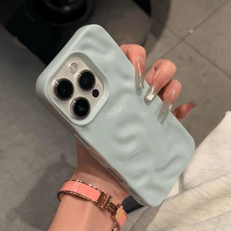 Luxury Soft Silicone Wave Fold Pattern Phone Case For iPhone 17 Air 11 12 13 14 15 16 17 Pro Max Plus Candy Bumper Back Cover