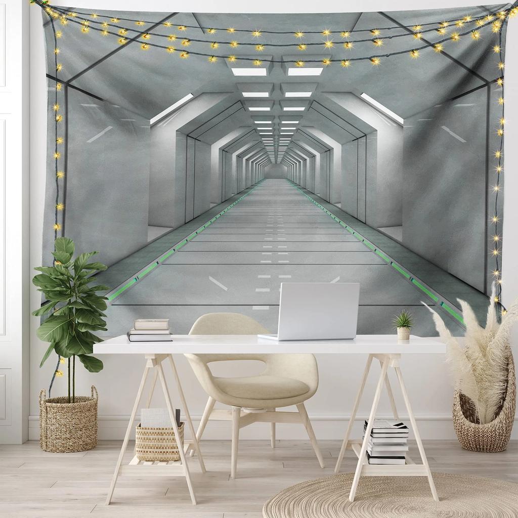 Futuristic Tapestry SciFi Corridor Space Ship Tapestry Space Station Tapestry Wall Hanging for Bedroom Living Room Dorm Decor