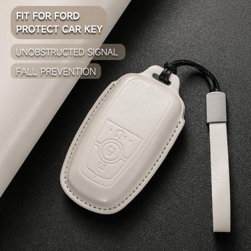 Leather Car Key Cover Case Protection Shell Keychain For Ford Fiesta Focus Fusion Mustang F-150 Mondeo Ecosport Kuga Edge Escape