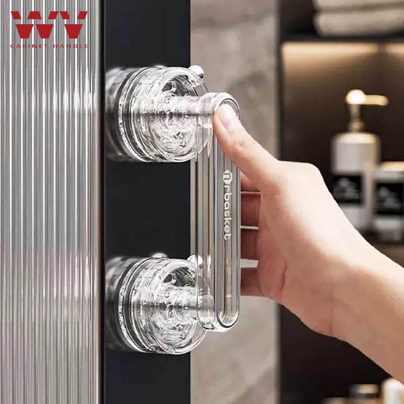 WV No-drill Anti-slip Sliding Handle Waterproof Suction Cup Door Handle Bathroom Glass Door Removable Wardrobe Door Handle